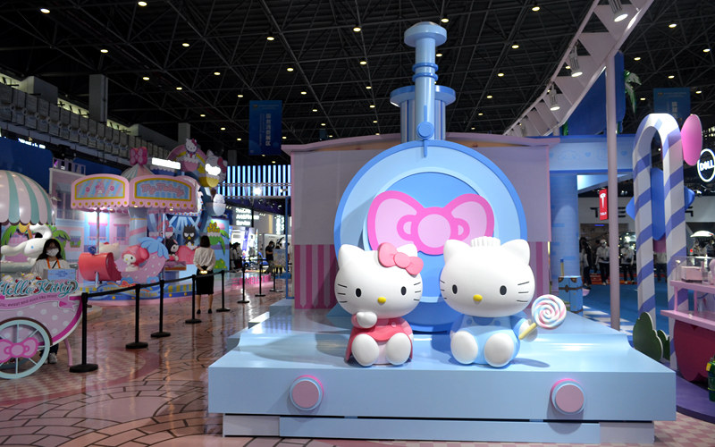 “三亞Hello Kitty度假區(qū)”展館。人民網(wǎng) 潘惠文攝