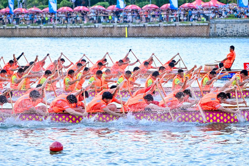 龍舟隊伍在海甸河破浪前行。主辦方供圖